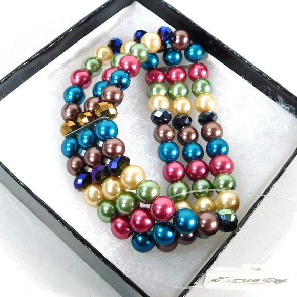 Triple Strand Multi Color Stretch Beaded Bracelet TRUE Lead Compliant - Picture 2 of 11